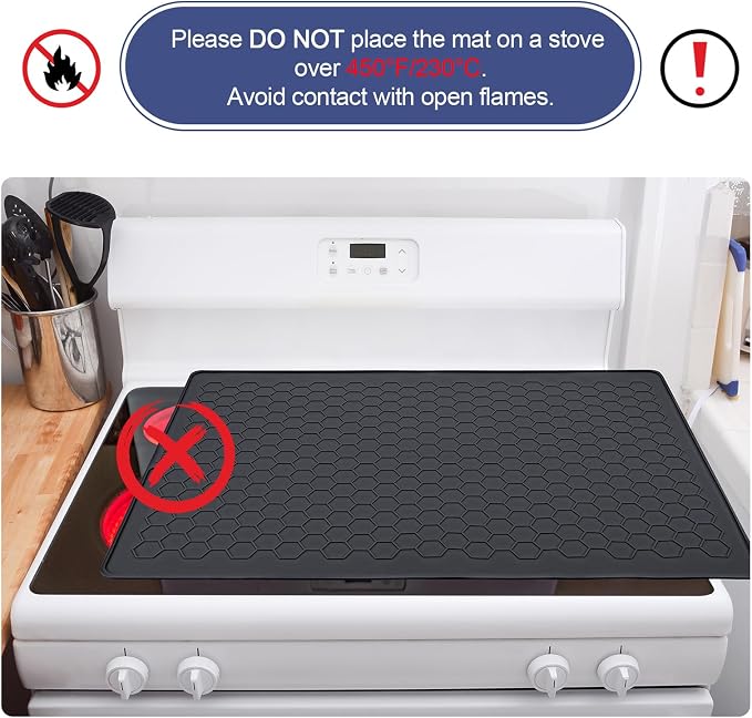 Stove Top Covers for Electric Stove - 28" x 20" Thickened Silicone Stove Mat for Glass Top Stove, Heat Resistant Cooktop Protector, Ceramic Range Covers, Dish Drying Mat for Home Kitchen, Black