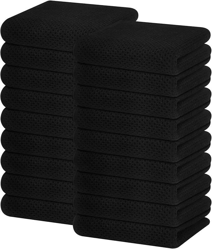 Homaxy 100% Cotton Waffle Weave Kitchen Dish Towels 18-Pack, Black | 13 x 28 Inches, Ultra Soft Absorbent Dish Towels, Quick Drying Cleaning Towels