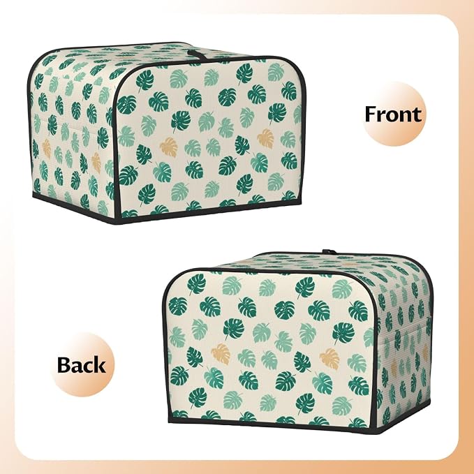 4 Slice Toaster Cover Tropical Leaf Dust Proof Washable Kitchen Appliance Cover with Pocket, Oxford Fabric Countertop Toaster Protector for Standard Toasters Small Appliances