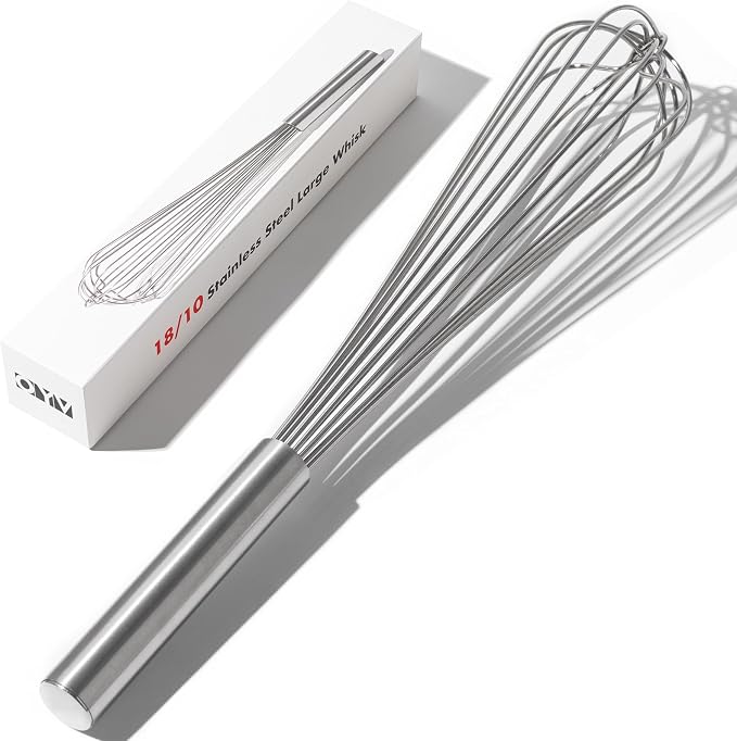 OYV 18/10 Stainless Steel Large Whisk, 17-Inch Heavy-Duty Kitchen Whisk | 2.5 mm Thick Wires, Sealed Waterproof Handle, 800°F Heat Resistant, Dishwasher Safe, For Restaurants And Large-Batch Mixing