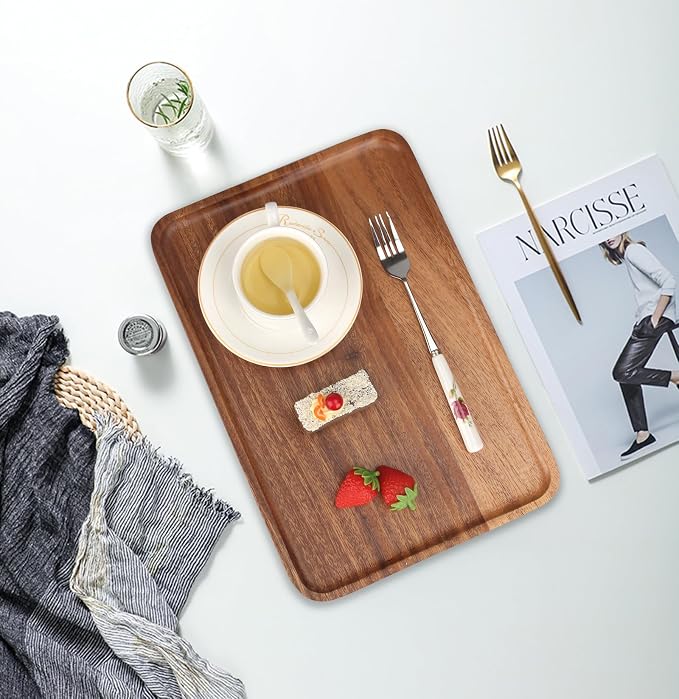 Acacia Wood Trays Large Cheese Charcuterie Boards Wooden Serving Platters | Rectangle Wood Trays for Decor Food Dish Snack Appetizer Plates Rectangular Kitchen Party Cookie Platter Coffee Dessert Tray