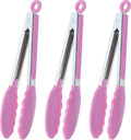 HINMAY Serving Tongs with Silicone Tips 9-Inch Food Tongs, Set of 3 (Pink)