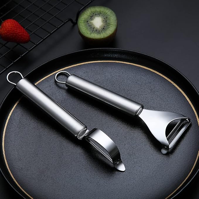 Kyraton Potato Vegetable Peeler, Stainless Steel Apple Fruit Veggie Peeler, Peelers for Kitchen Ergonomic Non Slip Handle Dishwasher Safe, Set of 2