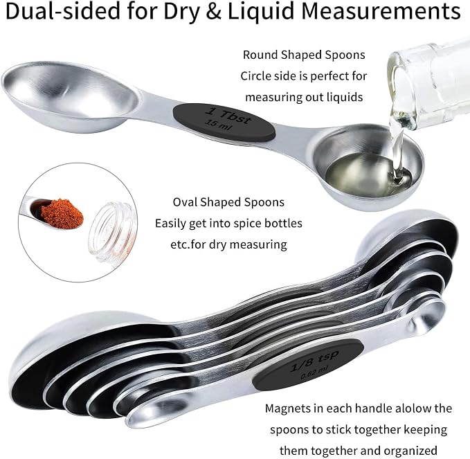 Stainless Steel Measuring Cups and Spoons Set with Silicone Handle – Nesting Design for Space-Saving, Heavy Duty & Dishwasher Safe for Dry/Liquid Ingredients, Cooking & Baking (13)