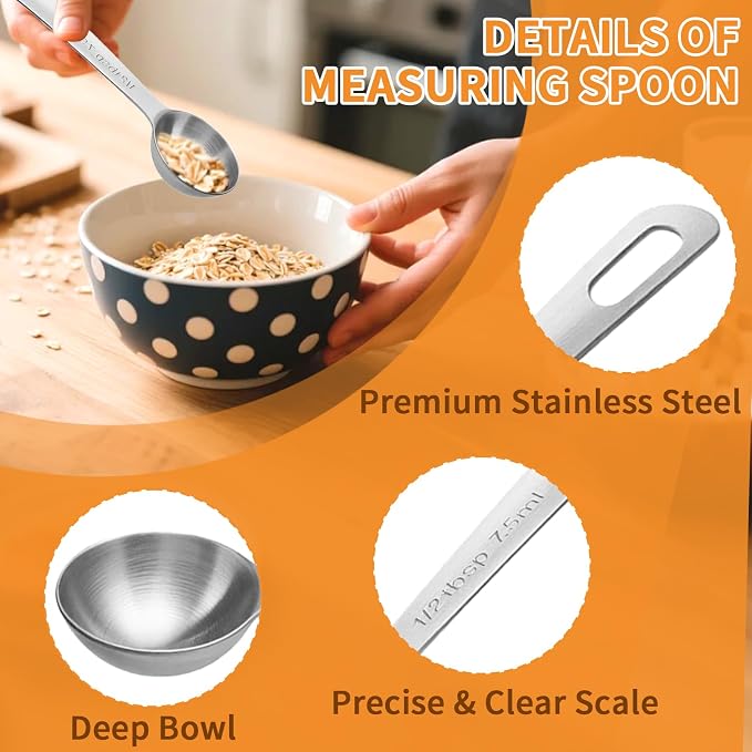 3 Pcs 7.5ml/ 1/2 Tbsp Short Handle Scoops – Stainless Steel Measuring Spoons for Baking, Liquid Ingredients & Tea, Soup & Kitchen Cooking