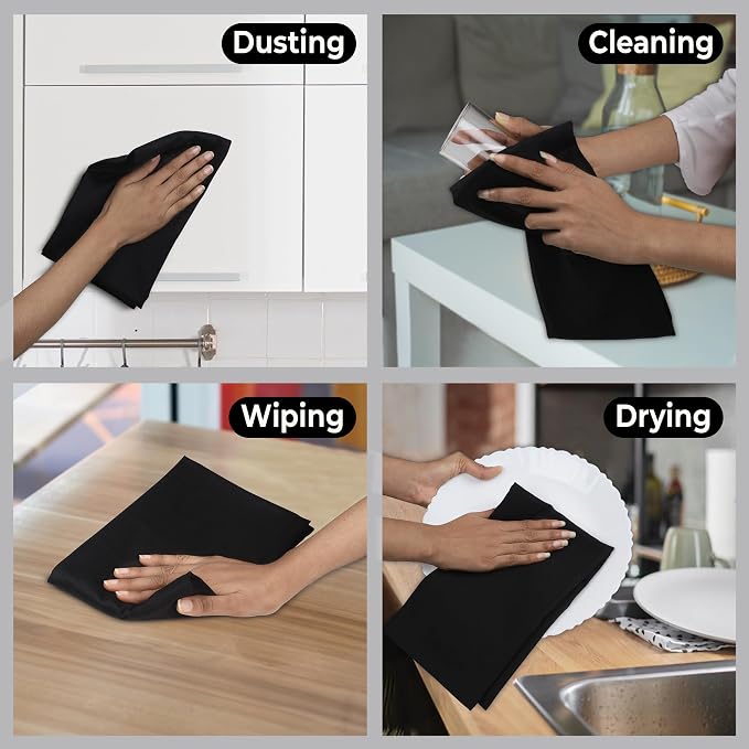 Urban Villa Kitchen Towels Cotton Dish Towels 20”x30” (Set of 3) Black
