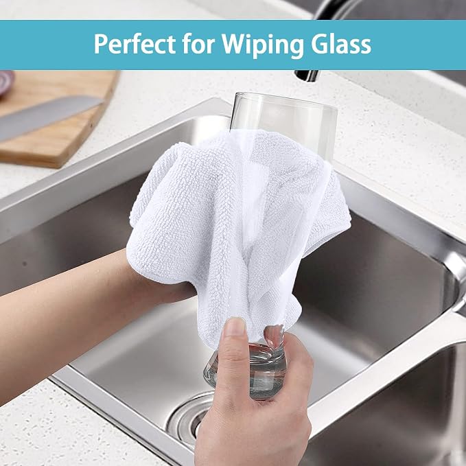 HOMEXCEL 100PK Microfiber Cleaning Cloth, Cleaning Rag for Home, 11.5x11.5 | Reusable, Lint Free, Scratch-Free and Highly Absorbent Towels for Kitchen, Window and Glass, Cars, White