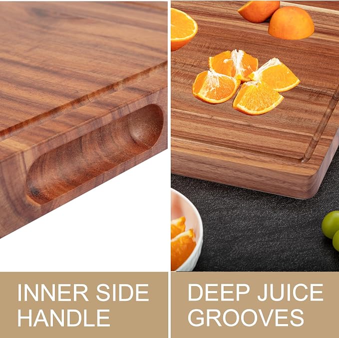 GAOMON 20 x 15 In Extra Large Acacia Wood Cutting Board, 1.5" Thick Kitchen Cutting Boards with Handle & Juice Groove, Butcher Block, Wooden Carving Board for Meat and Chopping Vegetables