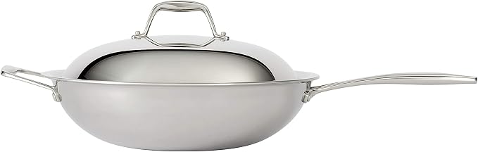 Tramontina Signature Tri-Ply Clad Stainless Steel 12.5-Inch Wok with lid | Induction-Ready, Dishwasher-Safe, NSF-Certified, Made in Brazil