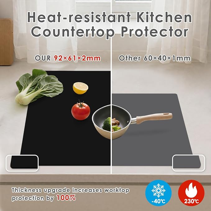 Extra Large Silicone Mat for Resin 36.2" x 24" 2MM Thick Silicone Craft Mat | for Table, Multifunction Silicon Matt for Kitchen Countertop Protector Heat Resistant Placemat by Foepoge(Black)