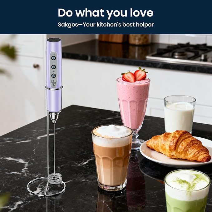 Milk Frother Wand Rechargeable Handheld Electric Whisk 3 Speed Adjustable | Coffee Frother Wand with 3 Stainless Whisks Electric Foam Maker Drink Mixer Blender for Latte Cappuccino Matcha Egg