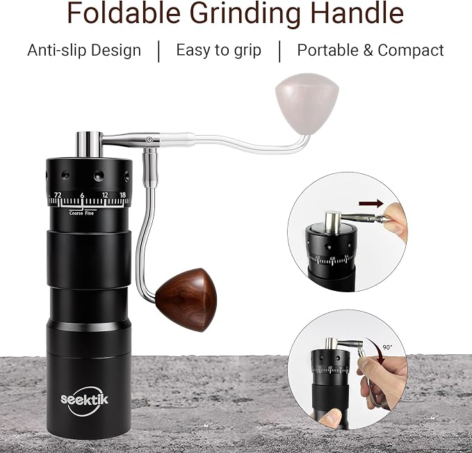Manual Coffee Grinder Portable Hand Crank Coffee Mill for Home & Travel | Foldable Handle,Stainless Steel Conical Burr,for Espresso French Press Pour Over Drip, External Adjustable Setting,Black