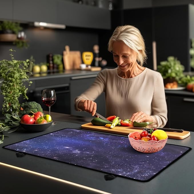 Navy Blue Galaxy Star Stove Top Covers for Electric Stove, Outer Space Nebula Glass Stovetop Cover with Lanyard Galaxy Universe Pattern Countertop Protector Mat for Kitchen 28 x 20 Inch