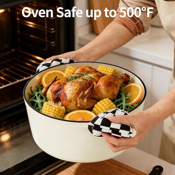 Enameled Cast Iron Dutch Oven pot 6.5 QT with Lid for Bread Baking | Cookware incl. Sourdough Bread-Baking Supplies like Banneton, Dough Whisk, Gloves, Oven Safe for Stews, Roasting, Cream White