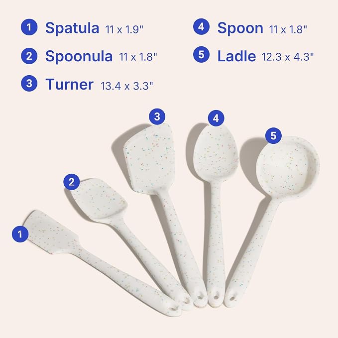 GIR 5-Piece Silicone Kitchen Utensils Set, Non-Toxic Cooking Utensils for Cooking and Baking, Heat Resistant, Food Grade, Dishwasher Safe Rubber Spatula, Ladle, Spoon - Party Confetti