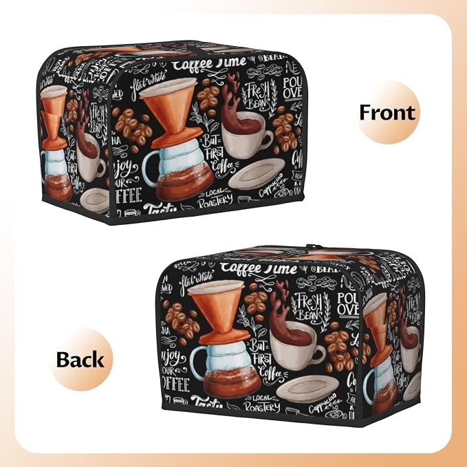 Toaster Cover 2 Slice with Coffee Pattern Dustproof Bread Maker Cover Fingerprint Bakeware Protection Wide Slot Toaster Bag Reusable Kitchen Small Appliance Cover