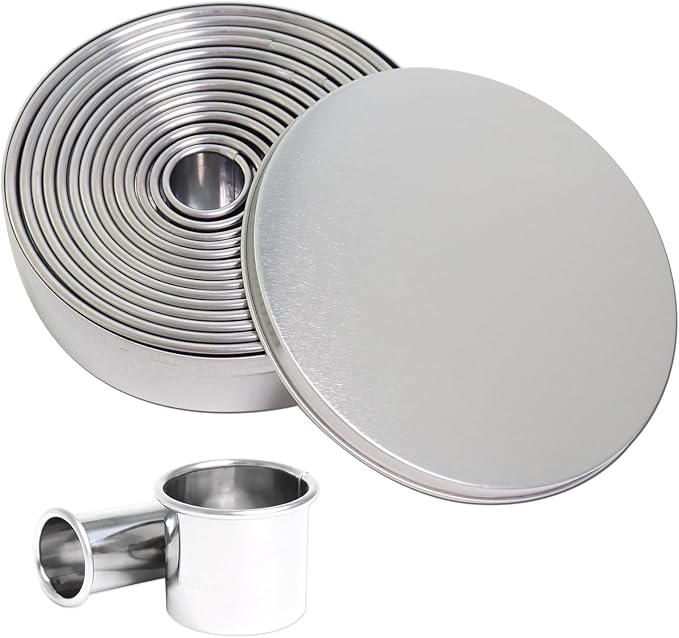 Alimat PluS 14 PCS Circle Cookie Cutters, Round Biscuit Cutter Set(Silver) | Stainless Steel Donut Cutter in Different Sizes, for Dough, Fondant, Clay