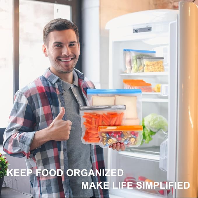 Lerine 28 Pack Reusable Freezer Bags Dishwasher Safe, Food Storage Bags | BPA-Free, Food-Grade Material, Leakproof, Extra Thick, Double-Seal, for Marinating Meats, Lunch, Sandwich, Snack, Travel