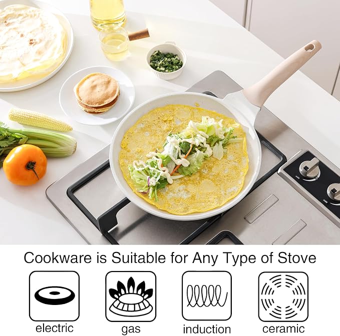 Kordisen Crepe Pan Nonstick, 12 Inch Healthy Coating Comales para Tortillas Dosa Pan with Spreader, Induction Compatible, PFOA Free (White)