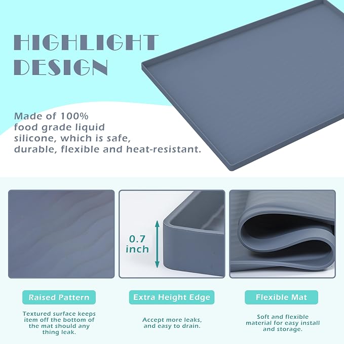 URMONA Waterproof Silicone Under Sink Mat 34'' x 19'' Shelf Liner for Kitchen and Bathroom, Cabinet and Counter Protector, Storage and Organizers, Litter Mat, Pet Cat Puppy Essentials(Beige)