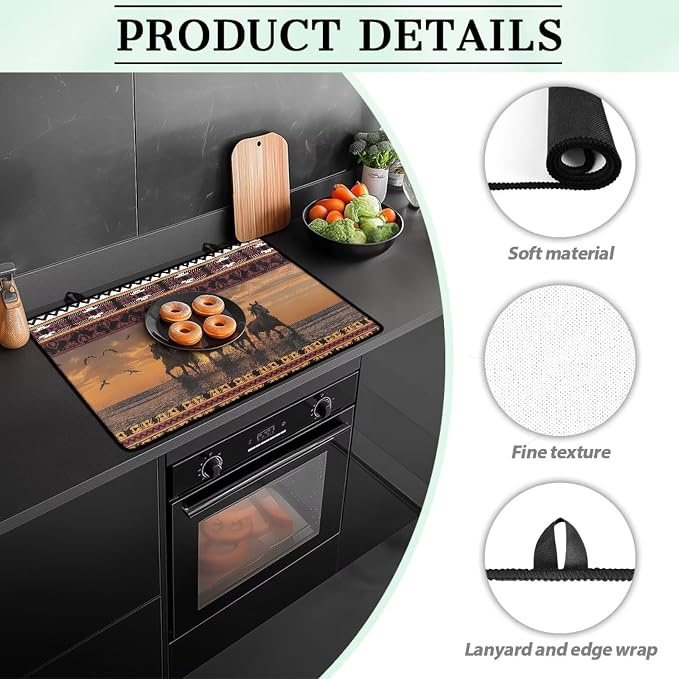 Aztec Horse Electric Stove Top Cover,Black Cat Stove Cover for Glass Top Electric Stove,Astrology Heat Resistant Flat Top Stove Mat Countertop Protector