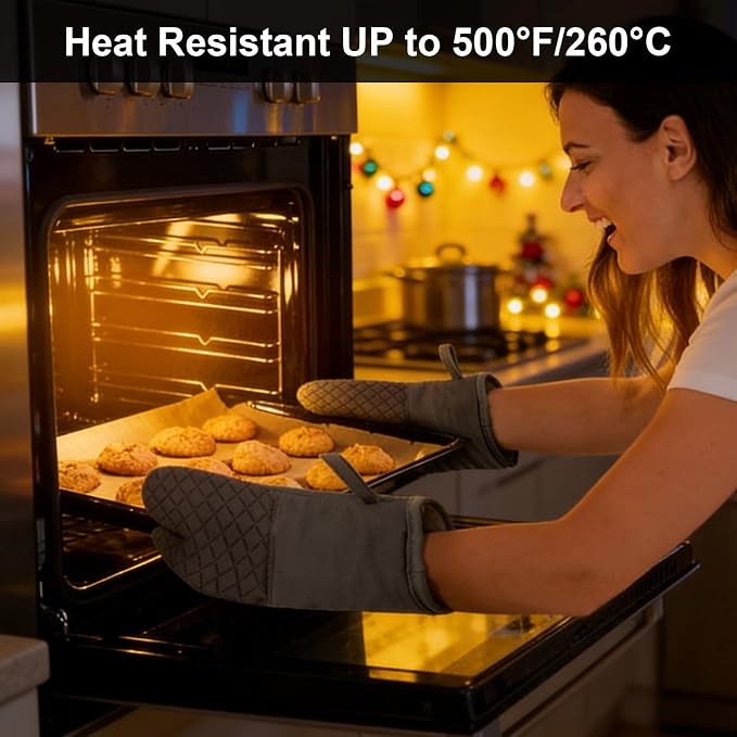 Oven Mitts and Pot Holders Set, 8 Piece Oven Gloves with Silicone Grip, Cotton Pot Holders and Kitchen Towels, Heat Resistant to 500°F, Machine Washable, Kitchen Set for Cooking, Baking