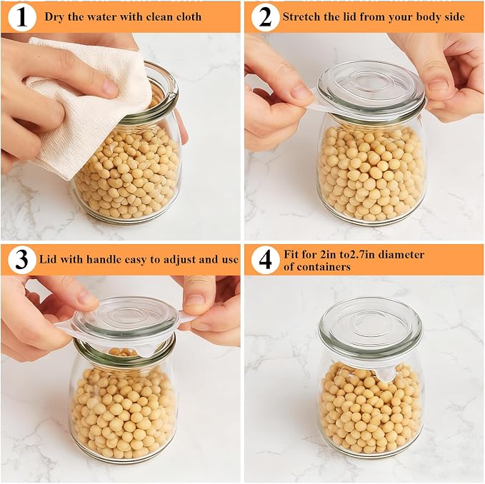 LANIAKEA 50PCS Small Silicone Stretch Lids 2 Inch Reusable Silicone Jar Cover lids to Fit 2 Inch to 2.7 Inch Expandable Food Storage Covers for Milk Bottles, Yogurt Jars, Cans Lids Small