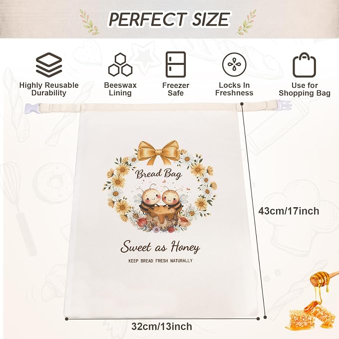 2 Pack Beeswax Bread Bags for Homemade Bread, Sourdough Storage XL 17"x13" | Reusable Bees Wax Bread Bag & Keeper, Natural Canvas with Premium Box for Home Baking, Freezer Storage & Outdoor Use