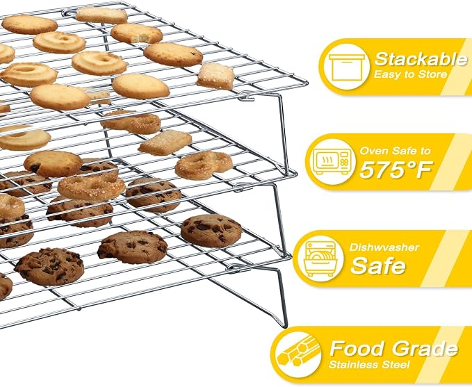 Hunnycook Cooling Racks - 10 * 16 Inch 3PCS Stackable Tall Baking Racks, Stainless Steel Wire Rack for Baking Sheet, Cooling Racks for Cooking and Baking, Oven and Dishwasher Safe