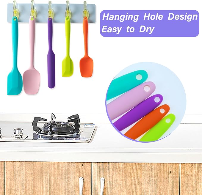 Silicone Spatula Set,5 Piece Food Grade Rubber Spatulas,Gray+White | Spatulas Silicone Heat Resistant for Baking,Cooking,and Mixing High Heat Resistant Non Stick Dishwasher Safe BPA-Free