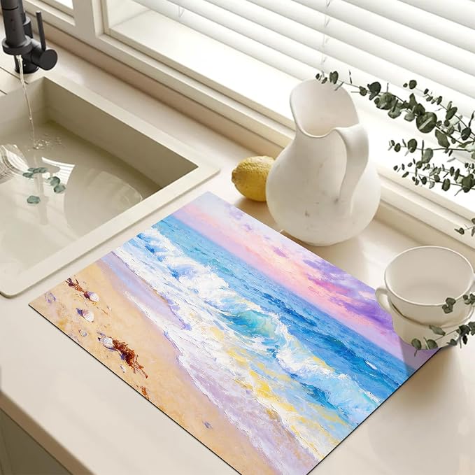 HOMETITUTE Summer Stove Top Covers for Electric Stove 28x20 Inches Ocean Wave Beach Heat Resistant Glass Cooktop Pad Decorative Stovetop Cover for Kitchen Coffee Bar Decor
