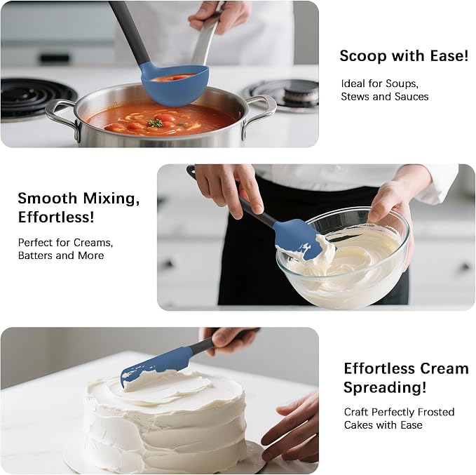 Coukre Silicone Kitchen Cooking Utensils Set, Heat Resistant, 14-Piece | Dishwasher-Safe, Food-Grade Silicone, BPA-Free, Spatulas, Spoons & Turner, Safe for Nonstick Cookware, DarkBlue