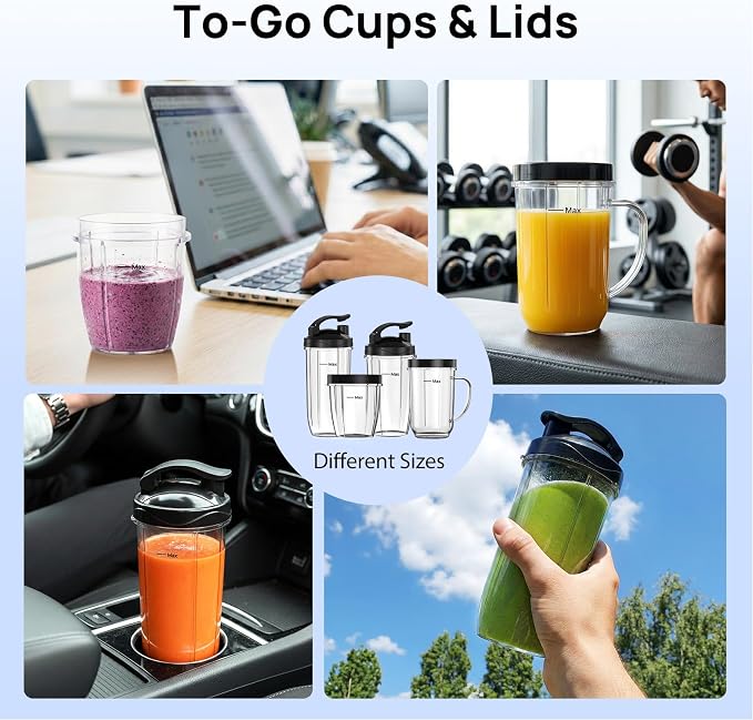Consciot 16Pcs Personal & Countertop Blender Combo, Coffee & Spice Grinder | Make Shakes and Smoothies, Frozen Drinks, Baby Food, Spreads & More, 4 Portable BPA-Free To-Go Cups & 4 Lids, 900 Peak Watts