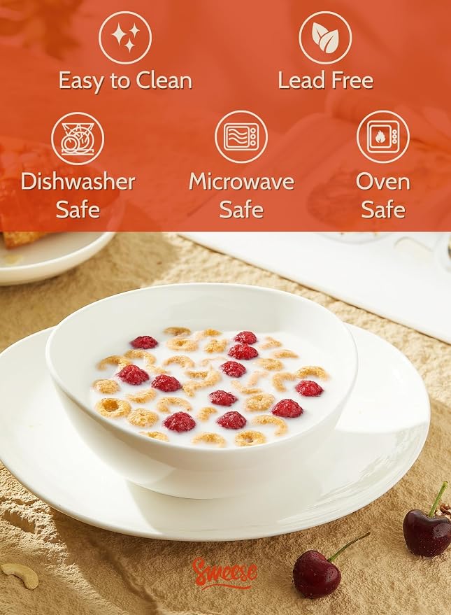 Sweese 28 oz Large White Porcelain Bowls - Set of 6 Salad, Pasta, Soup & Serving Bowls, Big Ceramic Dinner Bowls
