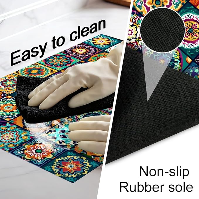 Bohemian Stove Top Cover 28x20 Inch Colorful Pattern Glass Cooktop Cover | Heat Resistant Cooktop Protector Mat with Non-Slip Backing, Scratch Protection and Countertop Drying Mat.