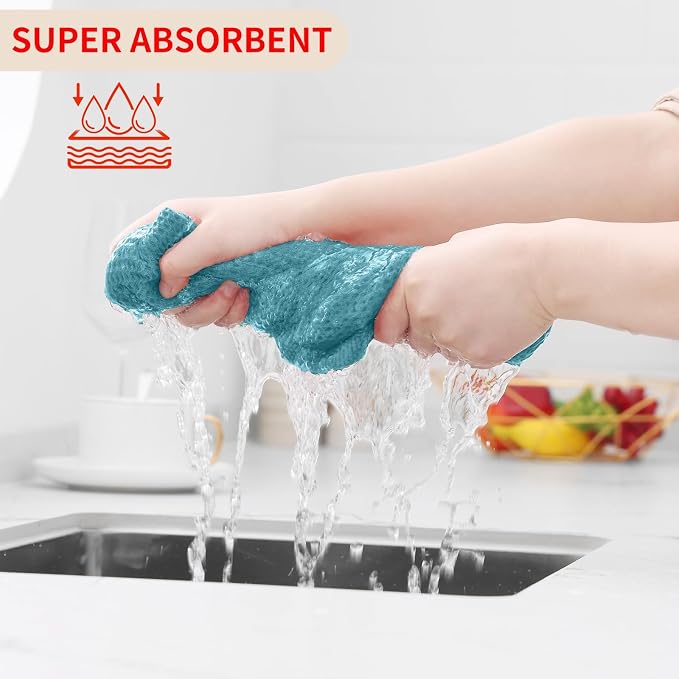 Homaxy 100% Cotton Waffle Weave Kitchen Dish Towels 24-Pack, Lake Blue | 13 x 28 Inches, Ultra Soft Absorbent Dish Towels, Quick Drying Cleaning Towels