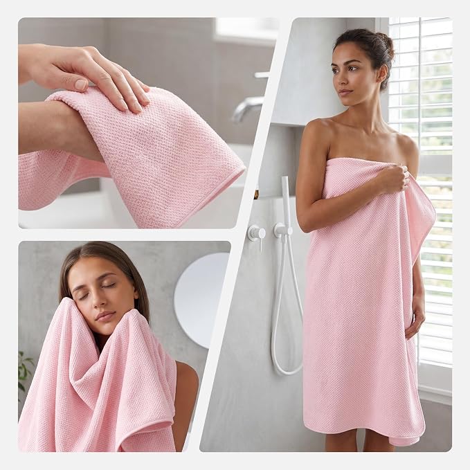 REDKISS 6 Piece Pink Towel Set, Extra Large Microfiber Bathroom Towels Set, 2 Bath, 2 Hand, 4 Washcloths, Super Soft, Highly Absorbent, Quick Dry Pink Towels for Bathroom, Gym, Spa & Hotel