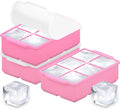 KitchFort® Large Silicone Ice Cube Tray (3-Pack) - 2" Big Ice Mold with Lid | Easy Release, Cocktail, Whiskey Ice Cubes Mold - Food Grade - Ice Cube Trays for Freezer - Stackable Silicone Ice Tray