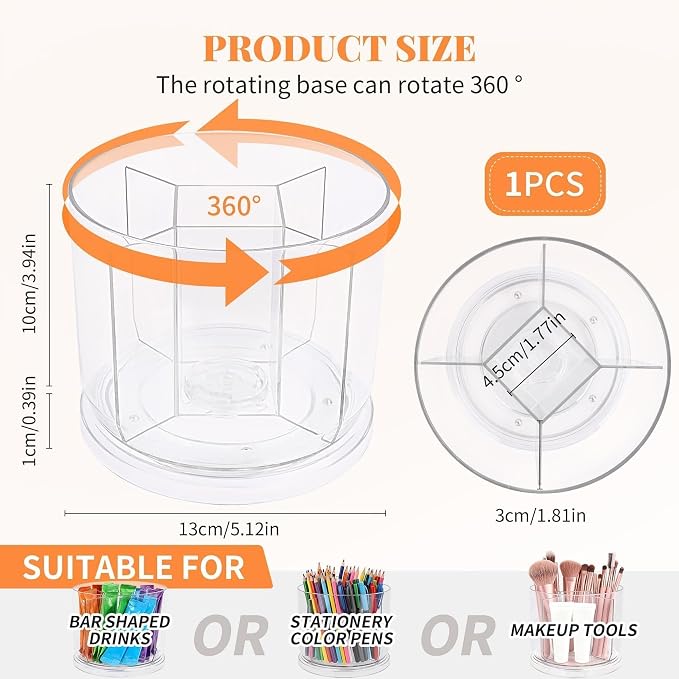 Drink Packet Organizer, 360° Spinning Lazy Susan for Pantry & Cabinet – Clear Acrylic Rotating Drink Mix Holder with 5 Compartments for Drink Mix Packets, Flavor Sachets, Coffee & Tea Packets