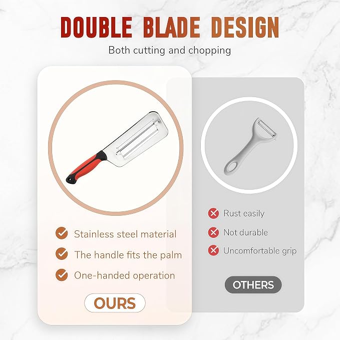 2026 New Stainless Steel Dual Blade Julienne Cutter, Multifunctional Vegetable Cutter, for Sauerkraut Coleslaw Mandoline Slicer With Silicone Finger Grips Peeler