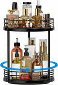 2-Tier Rotating Bathroom Countertop Organizer, Wooden Makeup Vanity Storage, Multifunctional Lazy Susan Turntable for Skincare, Perfume and Cosmetics (Black)