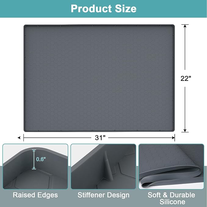 Under Sink Mats for Kitchen Waterproof 31" x 22", Silicone Under Kitchen Sink Mats and Protectors, Under The Sink Organizer for Kitchen and Bathroom Gray
