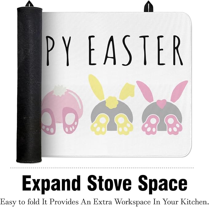 Happy Easter Glass Stove Top Covers for Electric Stove,Bunnies Colorful Rabbits Cute Heat Resistant Cooktop Protector Non-Slip Washable Dish Drying Mat Rug Pad for Kitchen Decor 28"x20"