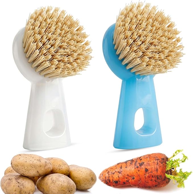 2PCS Vegetable Scrubber Brush, Standing Handle Nylon Bristles for Veggies