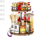 Heavy-Duty 2-Tier Lazy Susan Organizer, Adjustable to Different Heights, Countertop Spice Rack, Upgraded Thickened Wooden Board, Suitable for Seasoning Organizer, Kitchen Organization