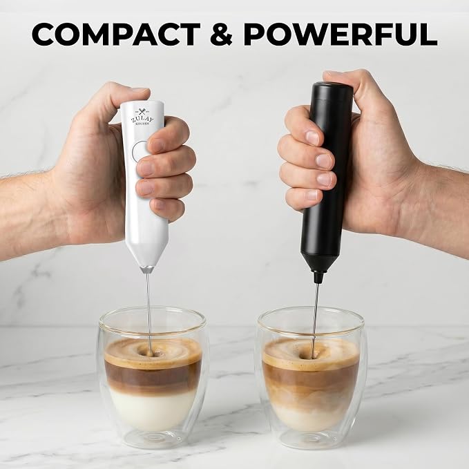 Zulay Kitchen Rechargeable Milk Frother Handheld - Frother Wand, Drink Mixer, Electric Whisk Frother, for Cappuccinos, Matcha & Protein Powder - Dynamic Triple Whisk, 3 Speed 500mAh White