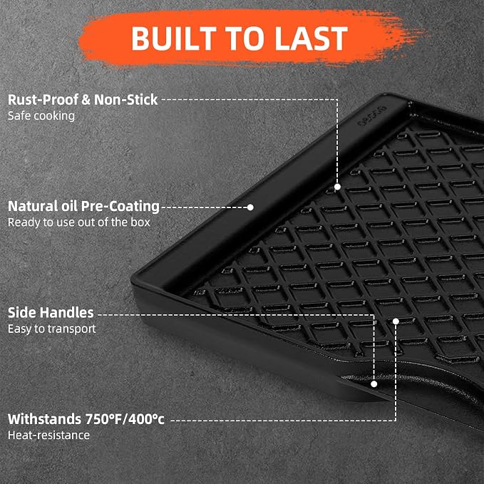 Grill Griddle for Weber Spirit 200 Series - Dual Sided Sear Parts for Weber Spirit 200 & GS4 Spirit II E210,Spirit II E220,17.5" Porcelain-Enameled Cast lron Thick Nonstick BBQ Griddle Pan