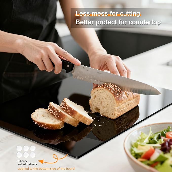Black Cutting Boards for Kitchen, Acrylic Cutting Board with Counter Lip Countertop Protector, Non-Slip Tablas Para Picar Cocina, Kitchen Decor Apartment Essentials House Warming Gifts(16.1"x12.5")