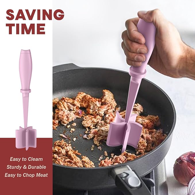 2Pack Meat Chopper Upgrade Hamburger Smasher, Masher for Ground Beef | Heat Resistant, Food-Grade Nylon, for Ground Turkey/Chicken and More, Non Stick Mix Grinder, Dishwasher Safe, Pink