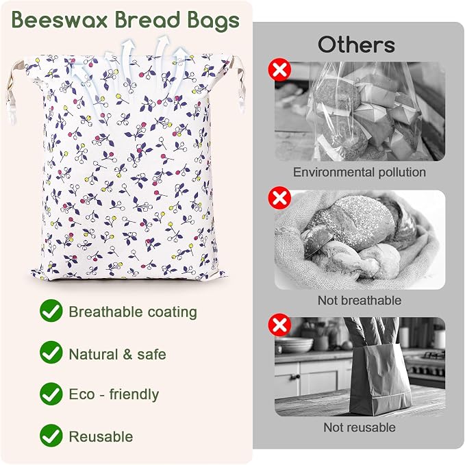2 Pack Beeswax Bread Bags for Homemade Bread, Sourdough Storage XL 17"x13" | Reusable Bees Wax Bread Bag & Keeper, Natural Canvas with Premium Box for Home Baking, Freezer Storage & Outdoor Use